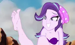 Size: 1200x718 | Tagged: suggestive, artist:devinquinnart, derpibooru import, edit, starlight glimmer, mermaid, equestria girls, 1000 hours in ms paint, bare shoulders, barefoot, bra, breasts, cleavage, clothes, crossover, cute, feet, female, happy, image, png, seashell bra, smiling, solo, solo female, strapless bikini, the little mermaid, underwear, what do you call them?