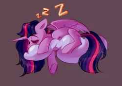 Size: 4093x2894 | Tagged: safe, artist:shore2020, derpibooru import, twilight sparkle, twilight sparkle (alicorn), alicorn, pony, bags under eyes, cloud, cute, eyes closed, female, gray background, high res, image, lying down, mare, on a cloud, onomatopoeia, png, profile, prone, simple background, sleeping, sleeping on a cloud, solo, sound effects, twiabetes, zzz