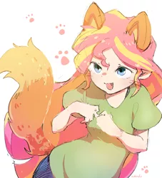 Size: 1148x1266 | Tagged: safe, artist:nendo, derpibooru import, sunset shimmer, equestria girls, animal ears, fox tail, furry, image, kemonomimi, open mouth, png, solo, whiskers