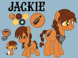 Size: 1280x959 | Tagged: safe, artist:ask-ember-quill, derpibooru import, oc, oc:jackie, unofficial characters only, earth pony, pony, age progression, alcohol, baby, baby pony, braid, earth pony oc, female, filly, image, mare, neckerchief, png, smiling, whiskey