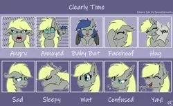 Size: 1280x789 | Tagged: safe, artist:sevenserenity, derpibooru import, oc, oc:clearly time, unofficial characters only, bat pony, bat pony oc, bat wings, commission, discord emotes, emote, emotes, emote set, foal, image, png, wings