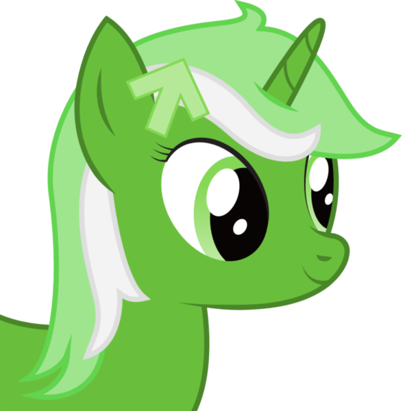 Size: 1012x996 | Tagged: safe, artist:joey, derpibooru import, edit, oc, oc:upvote, ponified, unofficial characters only, pony, unicorn, derpibooru, arrow, bust, cropped, derpibooru ponified, female, horn, icon, image, mare, meta, png, portrait, side view, simple background, smiling, solo, transparent background, upscaled, waifu2x