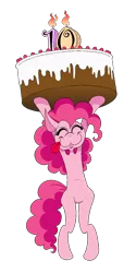 Size: 750x1500 | Tagged: safe, artist:hellarmy, derpibooru import, pinkie pie, earth pony, pony, bipedal, birthday cake, cake, derpibooru exclusive, female, food, happy birthday mlp:fim, image, mare, mlp fim's tenth anniversary, ms paint, png, simple background, solo, tongue out, transparent background