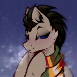 Size: 3500x3500 | Tagged: safe, artist:rrd-artist, derpibooru import, doctor whooves, time turner, earth pony, pony, clothes, doctor who, fourth doctor's scarf, image, jpeg, lidded eyes, looking at you, scarf, smiling, solo, the doctor, tom baker's scarf