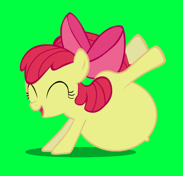 Size: 960x924 | Tagged: artist needed, suggestive, artist:preggoapplebloom, derpibooru import, edit, apple bloom, earth pony, pony, belly, big belly, bow, bucking, eyes closed, female, filly, foal, green background, image, open mouth, png, pregnant, pregnant edit, pregnant foal, simple background, solo
