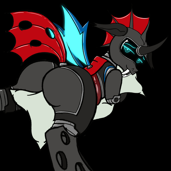 Size: 5000x5000 | Tagged: suggestive, artist:xexus, derpibooru import, oc, oc:interloper, changeling, cyborg, butt, changeling oc, image, jpeg, large butt, looking back, nonbinary, plot, red changeling, solo, the ass was fat, wide hips, wings