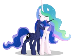 Size: 1280x979 | Tagged: safe, artist:kp-shadowsquirrel, artist:negatif22, derpibooru import, princess celestia, princess luna, alicorn, pony, cute, duo, eyes closed, female, image, mare, missing accessory, movie accurate, nuzzling, png, royal sisters, sibling love, siblings, simple background, sisterly love, sisters, smiling, transparent background