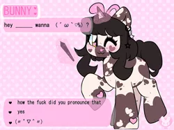 Size: 4000x3000 | Tagged: safe, artist:bunxl, derpibooru import, oc, oc:bunny, pony, unicorn, blushing, bunny ears, dating sim, ear piercing, earring, female, heart eyes, heart hooves, image, jewelry, mare, piercing, png, septum, solo, tablet pen, wingding eyes, winking at you