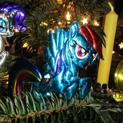 Size: 2406x2406 | Tagged: safe, artist:malte279, derpibooru import, rainbow dash, christmas, christmas lights, christmas tree, craft, hearth's warming eve, holiday, image, jpeg, metal foil, relief, tree