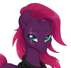 Size: 1228x1182 | Tagged: safe, artist:nathayro37, derpibooru import, fizzlepop berrytwist, tempest shadow, pony, unicorn, my little pony: the movie, alternate hairstyle, broken horn, bust, clothes, cute, eye scar, female, flowing mane, horn, image, lidded eyes, long mane, looking at you, mare, png, portrait, scar, simple background, solo, tempestbetes, three quarter view, transparent background