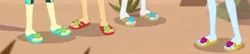 Size: 670x146 | Tagged: safe, derpibooru import, screencap, applejack, fluttershy, rainbow dash, rarity, aww... baby turtles, equestria girls, equestria girls series, cropped, feet, image, legs, pictures of legs, png, sandals