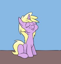 Size: 607x640 | Tagged: safe, artist:happy harvey, derpibooru import, dinky hooves, pony, unicorn, :3, animated, compressed, drawn on phone, eating, eyes closed, female, filly, full mouth, gif, image, implied vore, sitting, table