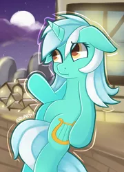 Size: 2300x3200 | Tagged: safe, artist:rivin177, derpibooru import, lyra heartstrings, pony, unicorn, belly, cloud, cloudy, female, image, mare, meme, moonlight, night, png, ponyville, sad, shipping, sitting, sitting lyra, solo
