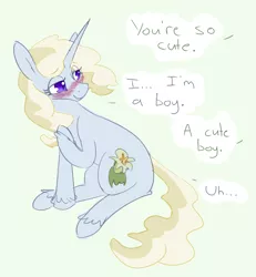 Size: 720x780 | Tagged: safe, artist:tilling-tan, derpibooru import, oc, oc:whitewood, unofficial characters only, pony, unicorn, 4chan, blushing, cute, dialogue, drawthread, femboy, image, male, png, sitting, smiling, solo, stallion, trap