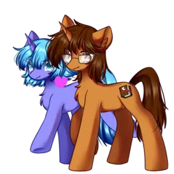 Size: 2300x2300 | Tagged: safe, artist:遐音, derpibooru import, princess luna, oc, oc:knowledge mixing, pony, unicorn, derpibooru community collaboration, 2021 community collab, chest fluff, cute, glasses, heart, image, looking at you, lunabetes, png, race swap, s1 luna, simple background, sisters-in-law, smiling, transparent background