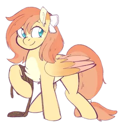 Size: 1024x1031 | Tagged: safe, artist:maikatystar, derpibooru import, oc, oc:honey crisp, unofficial characters only, pegasus, pony, bow, female, hair bow, image, mare, offspring, parent:braeburn, parent:fluttershy, parents:braeshy, png, rope, simple background, solo, transparent background