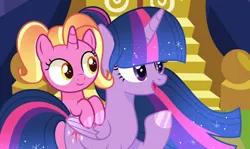 Size: 1280x765 | Tagged: safe, artist:starshinesentry07, derpibooru import, luster dawn, twilight sparkle, twilight sparkle (alicorn), alicorn, pony, unicorn, the last problem, base used, female, filly, filly luster dawn, image, jpeg, show accurate, younger
