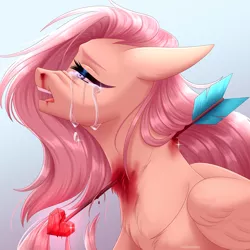 Size: 3000x3000 | Tagged: grimdark, artist:ohhoneybee, derpibooru import, fluttershy, pegasus, pony, abuse, arrow, blood, crying, flutterbuse, heart arrow, hearts and hooves day, holiday, image, impalement, nosebleed, open mouth, png, snuff, solo, valentine's day