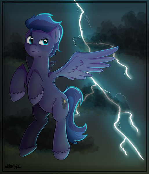 Size: 3000x3500 | Tagged: safe, artist:starlight, derpibooru import, oc, oc:stormspark, pegasus, commission, flying, image, lightning, male, png, solo