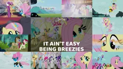 Size: 1985x1117 | Tagged: safe, derpibooru import, edit, edited screencap, editor:quoterific, screencap, applejack, breezette, doctor whooves, fluttershy, gusty pond, lake wind, lyra heartstrings, pinkie pie, rainbow dash, rarity, roseluck, seabreeze, time turner, twilight sparkle, twinkleshine, twirly, alicorn, breezie, it ain't easy being breezies, animal costume, bee costume, breeziefied, clothes, costume, cute, diabreezies, flower, flutterbee, image, mane six, png, seabreeze's flower, species swap, twilight sparkle (alicorn)