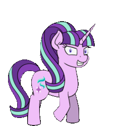 Size: 256x256 | Tagged: safe, artist:mkogwheel, derpibooru import, starlight glimmer, pony, unicorn, alternate hairstyle, animated, boop, female, frame by frame, gif, glimmerposting, hair flip, horn, image, looking at you, mane swap, mare, meme, s5 starlight, self-boop, simple background, solo, transition, transparent background, trotting