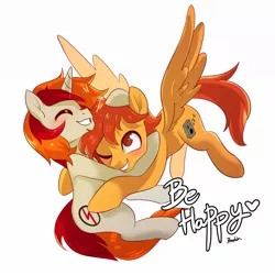 Size: 1200x1200 | Tagged: safe, artist:renokim, derpibooru import, oc, oc:ginger, oc:synth wave, unofficial characters only, pegasus, unicorn, cute, gay, heart, hoof on head, hug, image, jpeg, male, text