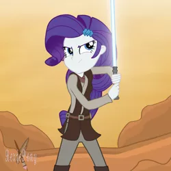 Size: 1548x1548 | Tagged: safe, artist:reziepony, derpibooru import, rarity, equestria girls, crossover, female, image, jedi, lightsaber, png, solo, star wars, weapon