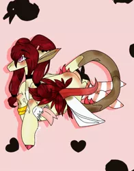 Size: 801x1024 | Tagged: safe, artist:yoonah, derpibooru import, oc, unofficial characters only, cow plant pony, monster pony, original species, plant pony, pony, augmented tail, choker, colored hooves, forked tongue, heart, horns, image, jpeg, plant, solo, tongue out