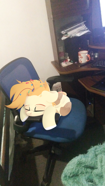 Size: 900x1600 | Tagged: safe, artist:shiny-dust, derpibooru import, oc, unofficial characters only, pony, chair, eyes closed, image, irl, photo, png, ponies in real life, sleeping, solo