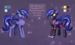 Size: 3000x1800 | Tagged: safe, artist:phenya, derpibooru import, oc, oc:lightning flare, unofficial characters only, pegasus, pony, chest fluff, clothes, costume, goggles, hoof blades, image, jewelry, male, necklace, png, shadowbolts costume, stallion
