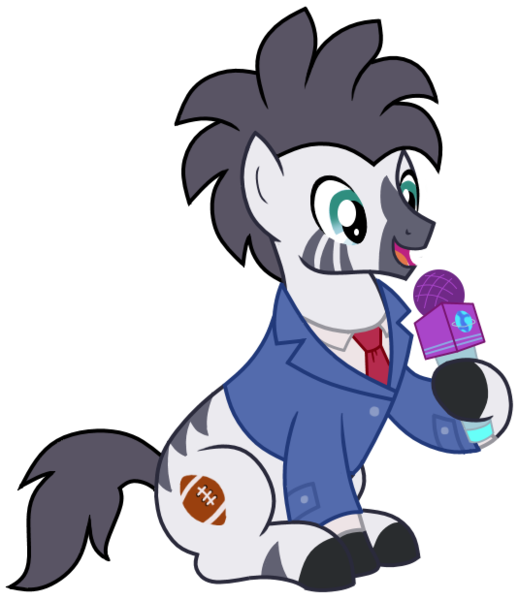 Size: 534x619 | Tagged: safe, artist:kryptid, derpibooru import, zebra, my little pony: pony life, the rarity report, spoiler:pony life s01e25, clothes, g4.5 to g4, herd happily, image, male, microphone, necktie, png, shirt, simple background, sitting, solo, style emulation, transparent background