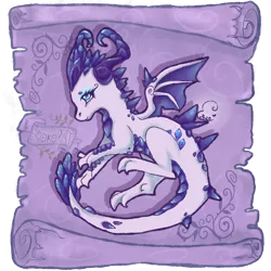 Size: 1000x1000 | Tagged: safe, alternate version, artist:kokolat_spark, derpibooru import, rarity, dragon, dragonified, female, horns, image, png, raridragon, simple background, solo, species swap, transparent background, wings