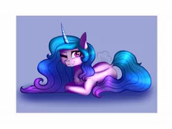 Size: 2048x1536 | Tagged: safe, artist:cloudberry_mess, derpibooru import, izzy moonbow, pony, unicorn, abstract background, chest fluff, female, g5, image, jpeg, looking at you, mare, one eye closed, solo, wink