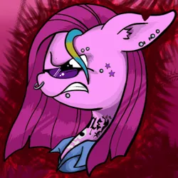 Size: 476x476 | Tagged: safe, derpibooru import, editor:soulless pinkamena, oc, oc:soulless pinkamena, unofficial characters only, pony, angry, ear fluff, ear piercing, eyebrow piercing, gritted teeth, image, lip piercing, male, nose piercing, nose ring, piercing, png, punk, recolor, solo, sunglasses, tattoo, vector
