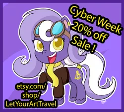 Size: 650x589 | Tagged: safe, derpibooru import, oc, oc:aether naut, earth pony, pony, clothes, earth pony oc, female, goggles, image, jacket, mare, open mouth, png, raised hoof, scarf, smiling, solo, unshorn fetlocks