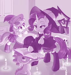 Size: 1280x1338 | Tagged: safe, artist:dstears, derpibooru import, rarity, spike, sweetie belle, dragon, pony, unicorn, arm warmers, book, candle, cauldron, clothes, costume, cute, diasweetes, digital art, exposed shoulders, female, filly, halloween, halloween costume, hat, holiday, image, jpeg, nightmare night, potion, skirt, skull, smiling, socks, spellbook, stockings, sweat, sweatdrop, thigh highs, witch, witch hat