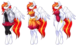 Size: 10248x6264 | Tagged: safe, artist:scarlet-spectrum, derpibooru import, oc, oc:diamond sun, unofficial characters only, anthro, pegasus, pony, unguligrade anthro, anthro oc, belly button, bikini, breasts, clothes, commission, female, hand on hip, hoodie, image, leggings, looking at you, mare, midriff, one-piece swimsuit, outfit, pegasus oc, png, sarong, shirt, simple background, skirt, smiling at you, solo, spread wings, swimsuit, transparent background, wings