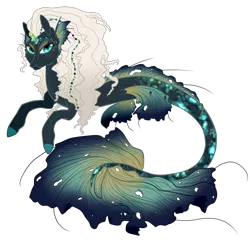 Size: 900x900 | Tagged: safe, artist:tenderlumpkins, derpibooru import, oc, unofficial characters only, hybrid, merpony, seapony (g4), crystal, curly hair, dorsal fin, eyelashes, female, fins, fish tail, flowing tail, green eyes, image, looking at you, png, simple background, solo, tail, transparent background