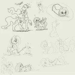 Size: 4000x4000 | Tagged: safe, artist:miokomata, derpibooru import, fluttershy, princess celestia, alicorn, fish, pegasus, pony, burrito, butt, campfire, chips, doritos, duo, flutterbutt, food, freckles, freckleshy, grayscale, image, jpeg, large butt, lying down, majestic as fuck, meat, monochrome, mouth hold, plot, ponies eating meat, pony burrito, prone, question mark, sitting, sketch, sploot, sunbutt