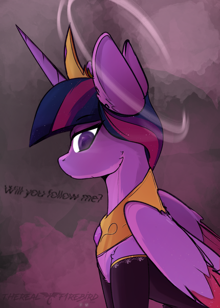 Size: 1737x2426 | Tagged: safe, artist:therealf1rebird, derpibooru import, twilight sparkle, twilight sparkle (alicorn), alicorn, pony, clothes, female, horn, image, mare, png, solo, wings