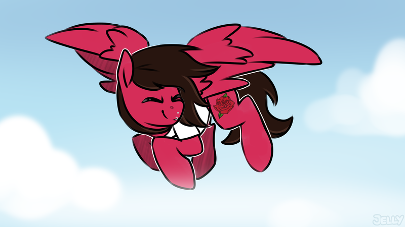 Size: 3840x2160 | Tagged: safe, artist:jellysiek, derpibooru import, ponified, pegasus, pony, clothes, commission, flying, image, lip piercing, male, mike fuentes, pierce the veil, piercing, png, shirt, sky, solo, spread wings, stallion, t-shirt, wings