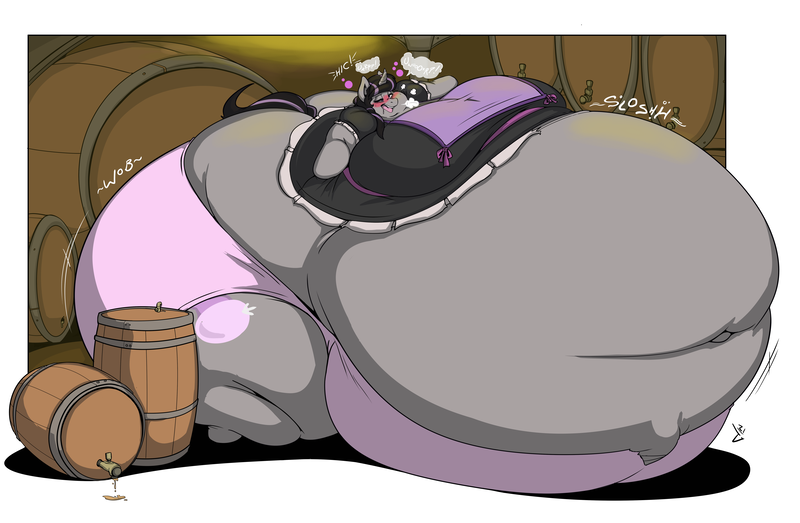 Size: 7500x4902 | Tagged: questionable, artist:daikanu, derpibooru import, oc, oc:magna-save, unofficial characters only, anthro, unguligrade anthro, unicorn, absurd resolution, alcohol, anthro oc, apron, arm hooves, ass, bbw, belly, belly button, big belly, big breasts, bingo wings, breasts, butt, cellar, chubby cheeks, clothes, dress, drunk, fat, female, frilly dress, gradient background, huff, huge belly, huge breasts, huge butt, image, immobile, impossibly large belly, impossibly large breasts, impossibly large butt, impossibly large everything, impossibly obese, impossibly wide hips, large butt, maid, morbidly obese, obese, panties, pink underwear, png, rolls of fat, simple background, solo, solo female, squish, ssbbw, standing, the ass was fat, thighs, thunder thighs, underwear, wardrobe malfunction, wide hips