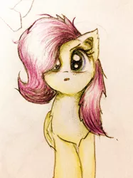 Size: 2500x3334 | Tagged: safe, artist:papersurgery, derpibooru import, fluttershy, bat pony, pegasus, pony, bat ponified, colored pencil drawing, cute, female, flutterbat, image, jpeg, open mouth, photo, race swap, shyabetes, solo, traditional art