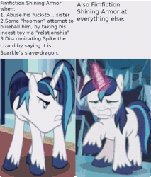 Size: 636x748 | Tagged: suggestive, derpibooru import, edit, edited screencap, screencap, shining armor, pony, a canterlot wedding, the crystalling, 1000 hours in ms paint, angry, animated, coward, eyes closed, fimfiction, gif, gimp, glowing horn, gritted teeth, horn, image, magic, magic aura, male, meme, scared, solo, stallion, teeth, vulgar