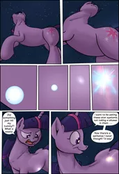Size: 1772x2598 | Tagged: safe, artist:shieltar, derpibooru import, part of a set, twilight sparkle, pony, unicorn, comic:giant twilight, better source needed, comic, cute, dialogue, female, giant pony, giant twilight sparkle, giantess, growth, image, jewelry, jpeg, macro, magic, mare, necklace, part of a series, pony bigger than a planet, pony bigger than a solar system, pony bigger than a star, pony heavier than a black hole, signature, size difference, solo, space, stars, unicorn twilight