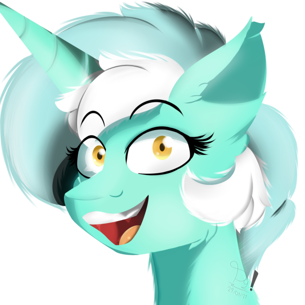 Size: 2800x2800 | Tagged: safe, artist:diamondgreenanimat0, derpibooru import, lyra heartstrings, pony, background removed, brown eyes, collaboration, eye, eyes, happy, head, image, png, shadow, snout, teeth, watching, white hair