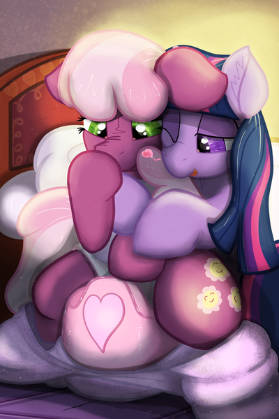Size: 1439x2160 | Tagged: questionable, alternate version, artist:not_texmex, derpibooru import, cheerilee, twilight sparkle, pony, adult foal, backlighting, bed, bedroom, cheerilight, clothes, derpibooru exclusive, diaper, diaper fetish, diaper training, female, fetish, heart, hug, image, lesbian, non-baby in diaper, pajamas, png, potty, potty time, shipping, sitting, training potty, unpotty training