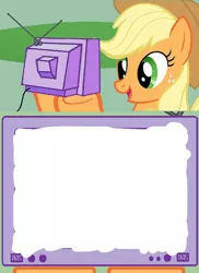 Size: 400x549 | Tagged: safe, derpibooru import, edit, applejack, earth pony, pony, 1000 hours in ms paint, bad edit, exploitable meme, image, jpeg, meme, meme template, obligatory pony, solo, television, tv meme