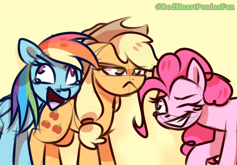 Size: 1876x1309 | Tagged: safe, artist:redheartponiesfan, derpibooru import, applejack, pinkie pie, rainbow dash, earth pony, pegasus, pony, :<, applejack is not amused, crying, derp, faic, female, image, laughing, laughing wolves meme, mare, meme, png, ponified animal photo, ponified meme, rainbow derp, sketch, tears of laughter, unamused