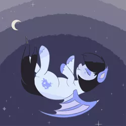 Size: 1100x1100 | Tagged: safe, artist:nenupharworld, derpibooru import, oc, oc:mitzy, unofficial characters only, bat pony, pony, bat pony oc, bat wings, black hair, cloud, dropping, female, image, jpeg, moon, night, sky, smiling, solo, stars, wings